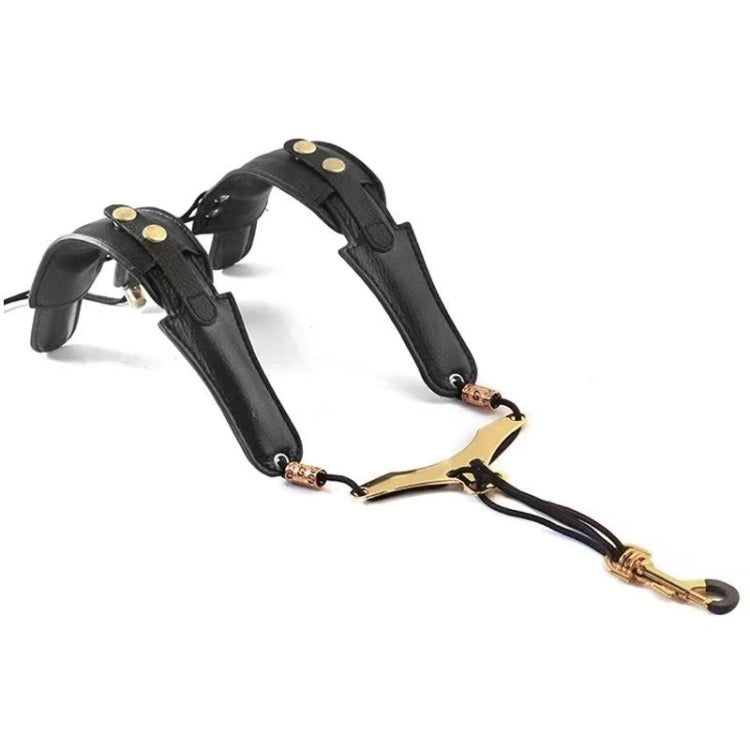 Saxophone Double-Shoulder Strap Leather Adjustable Lanyard For Tenor Alto Sax Accessories - Black