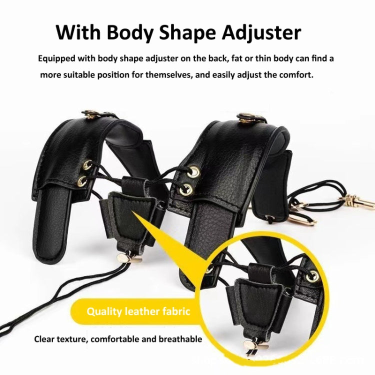 Saxophone Double-Shoulder Strap Leather Adjustable Lanyard For Tenor Alto Sax Accessories - Black