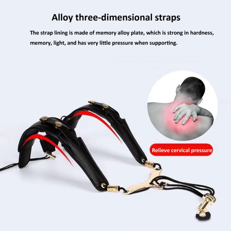 Saxophone Double-Shoulder Strap Leather Adjustable Lanyard For Tenor Alto Sax Accessories - Black