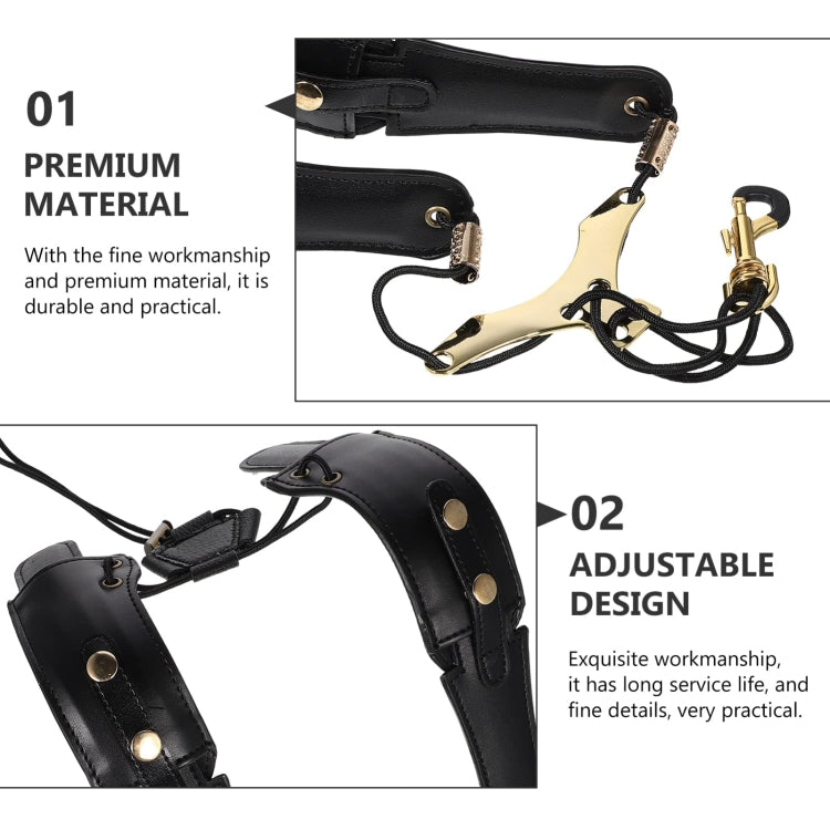 Saxophone Double-Shoulder Strap Leather Adjustable Lanyard For Tenor Alto Sax Accessories - Black