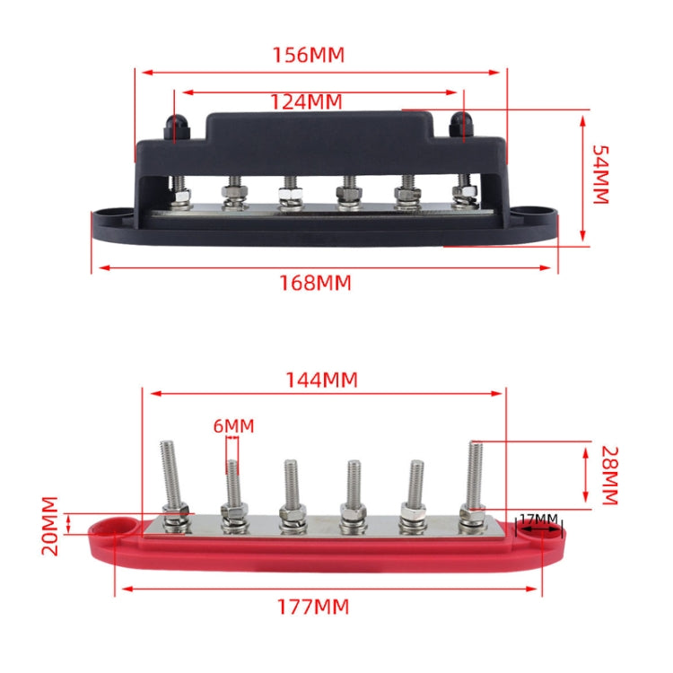 M6 RV Yacht High Current 6-column 250A Base Busbar, Color: Red with Accessories