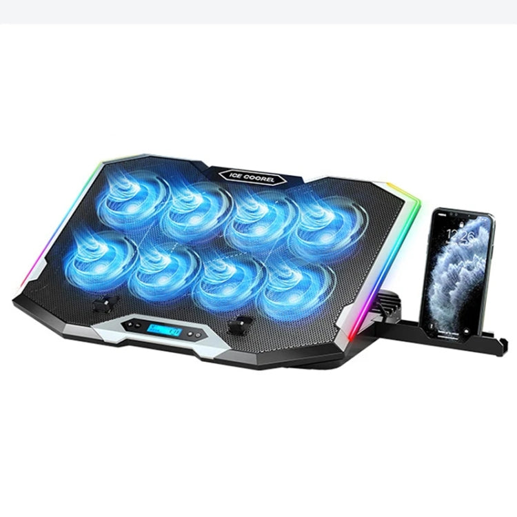 ICE COOREL 8-Fans Adjustable Laptop Stand Radiator With RGB Ambient Light - K10