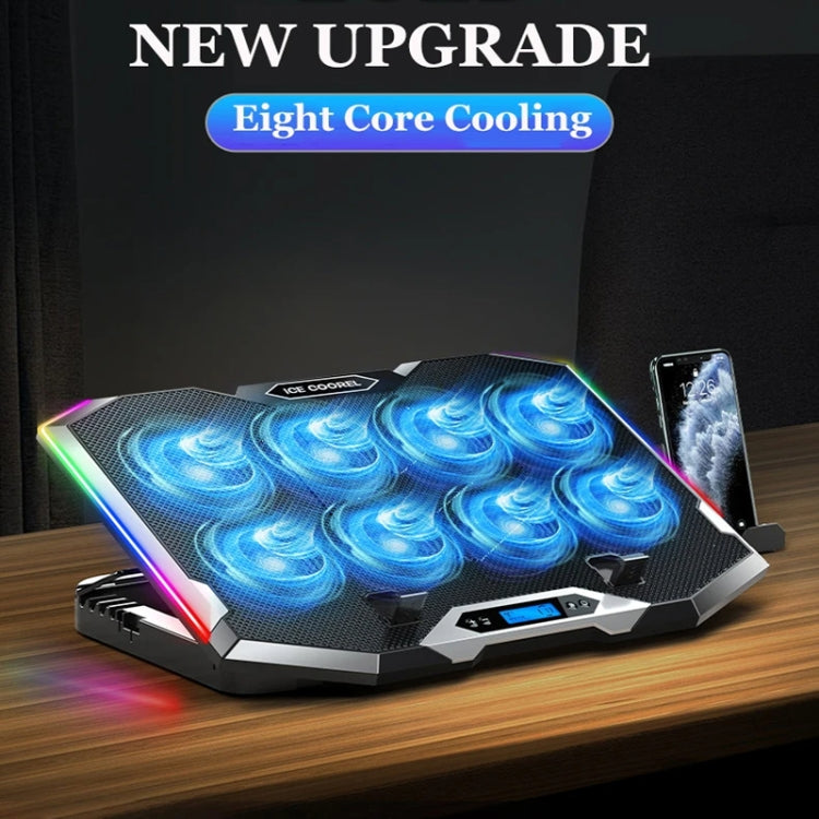 ICE COOREL 8-Fans Adjustable Laptop Stand Radiator With RGB Ambient Light - K10