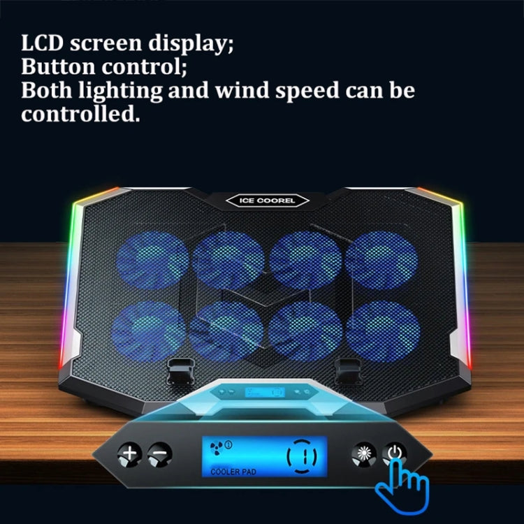 ICE COOREL 8-Fans Adjustable Laptop Stand Radiator With RGB Ambient Light - K10