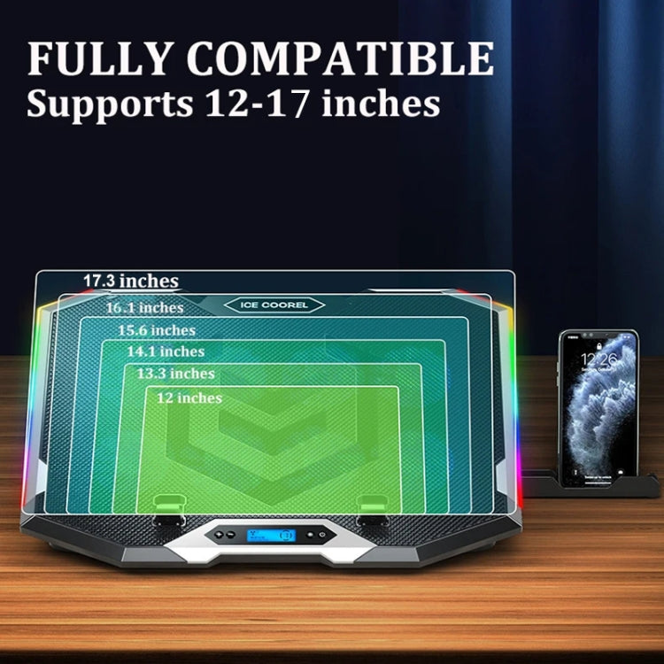ICE COOREL 8-Fans Adjustable Laptop Stand Radiator With RGB Ambient Light - K10