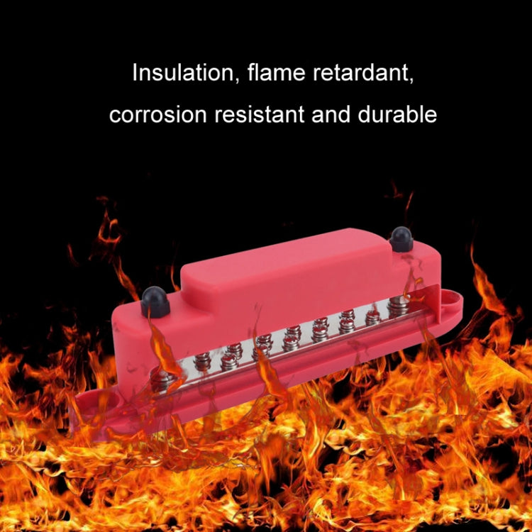 M6 2-post 12-way RV Yacht Terminal Nylon Flame Retardant Busbar, Color: Red+Black 1pair