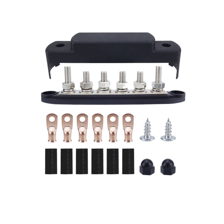 M8 Nylon Base RV Yacht Waterproof Dustproof Cover 6-post Bus Bar, Color: Black With Terminal Heat Shrink Tube