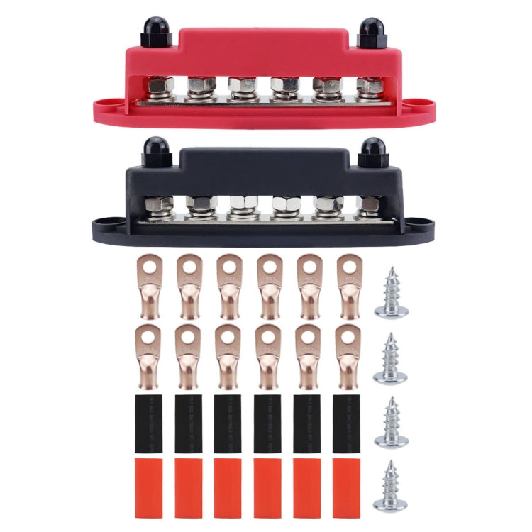 M8 Nylon Base RV Yacht Waterproof Dustproof Cover 6-post Bus Bar, Color: Red+Black 1pair With Terminal Heat Shrink Tube