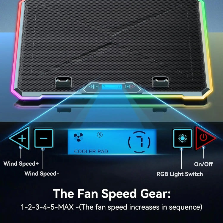 ICE COOREL K15C Smart Adjustable Laptop Radiator Base With RGB Lighting Effect, Color: 13 Fans