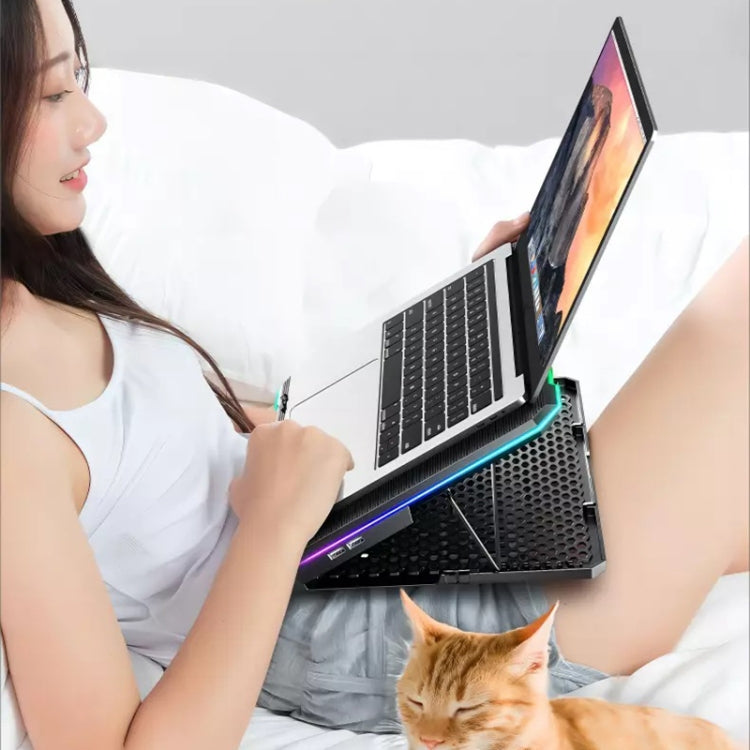 ICE COOREL K15C Smart Adjustable Laptop Radiator Base With RGB Lighting Effect, Color: 13 Fans