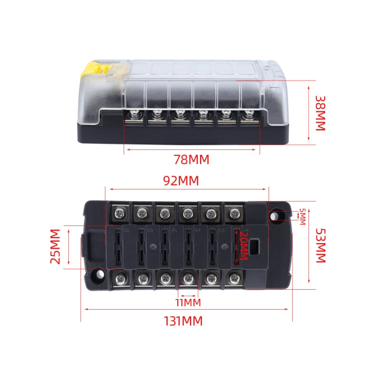 6-Way Plug-In Insulated Cover Fuse Box For Cars Yachts, Set: Upgraded Version B