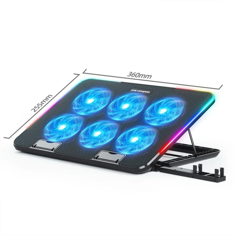 ICE COOREL A9R 6-fans Adjustable Laptop Stand Radiator with RGB Atmosphere Light - Black