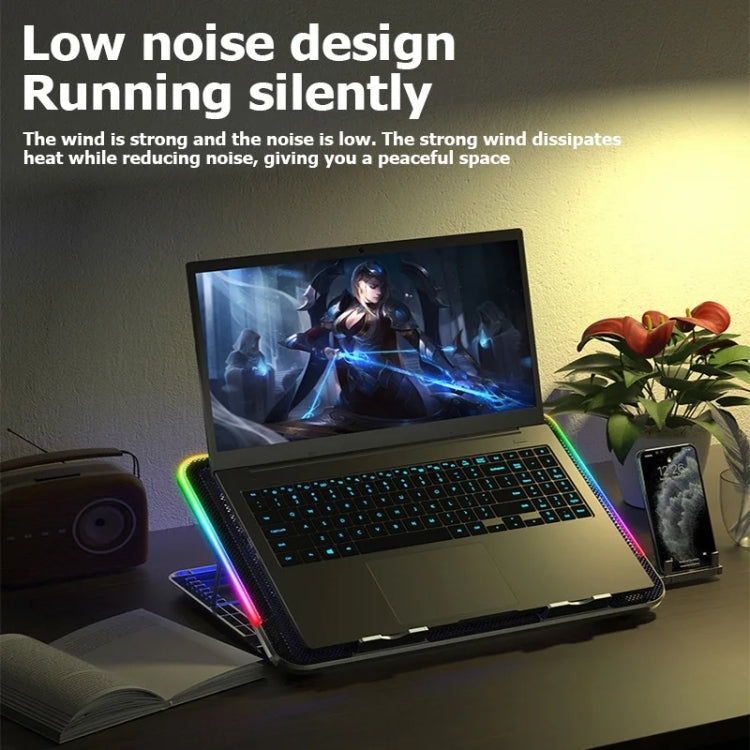 ICE COOREL A9R 6-fans Adjustable Laptop Stand Radiator with RGB Atmosphere Light - Black