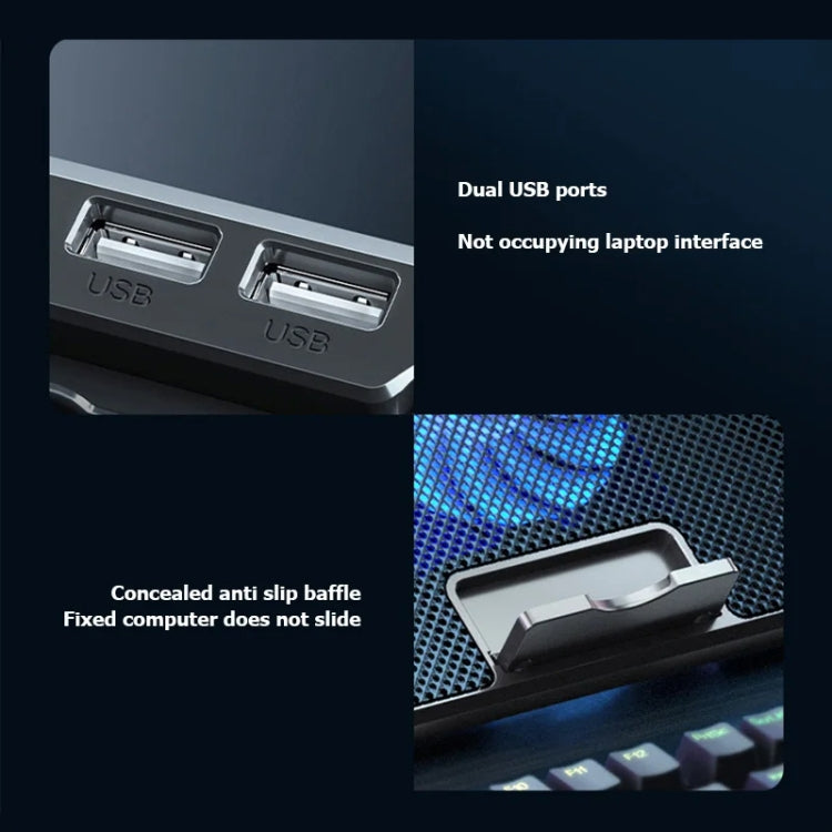 ICE COOREL A9R 6-fans Adjustable Laptop Stand Radiator with RGB Atmosphere Light - Black