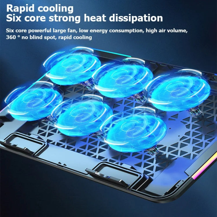 ICE COOREL A9R 6-fans Adjustable Laptop Stand Radiator with RGB Atmosphere Light - Black