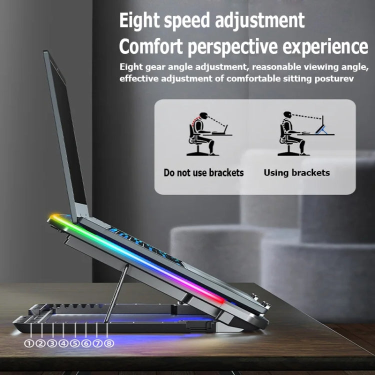 ICE COOREL A9R 6-fans Adjustable Laptop Stand Radiator with RGB Atmosphere Light - Black
