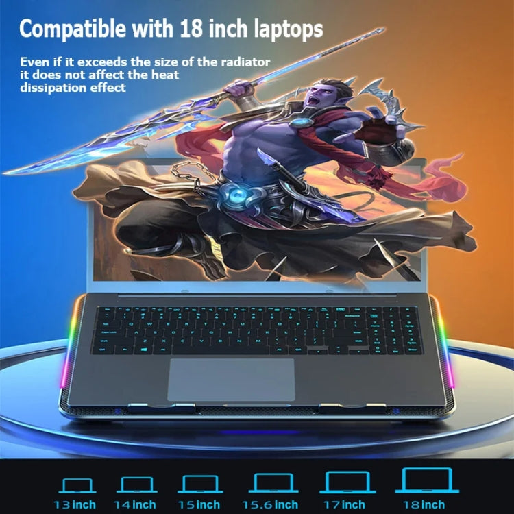 ICE COOREL A9R 6-fans Adjustable Laptop Stand Radiator with RGB Atmosphere Light - Black
