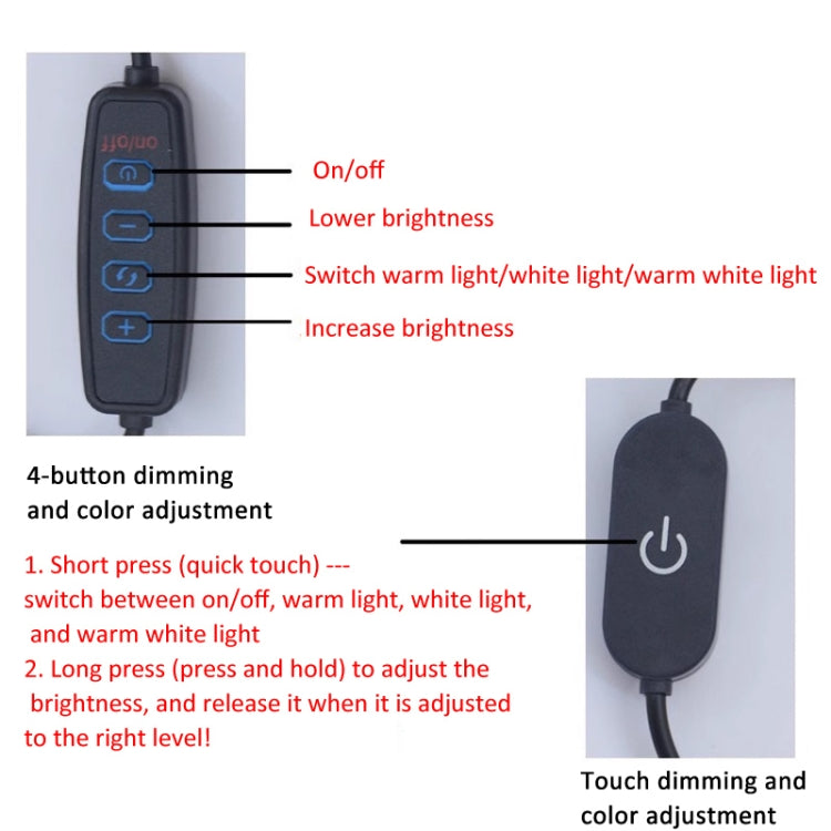 LED Table Lamp With Clamp & Flexible Gooseneck USB Reading Light Bedside Lamp, Spec: 4 Buttons Dimming Black