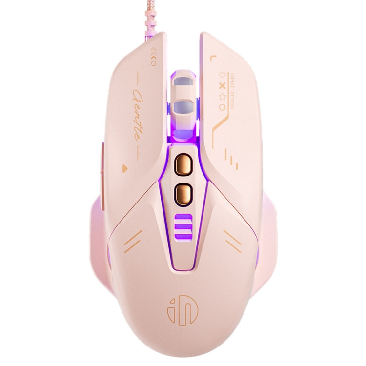 Inphic W8 Upgraded Wired Gaming Mice Macro Definition Light Emitting Mute Computer Mouse - Milk Tea Color