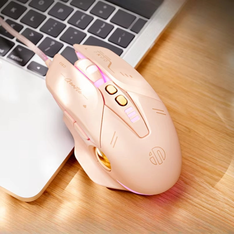 Inphic W8 Upgraded Wired Gaming Mice Macro Definition Light Emitting Mute Computer Mouse - Milk Tea Color