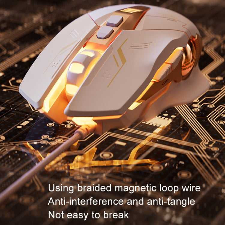 Inphic W8 Upgraded Wired Gaming Mice Macro Definition Light Emitting Mute Computer Mouse - Milk Tea Color