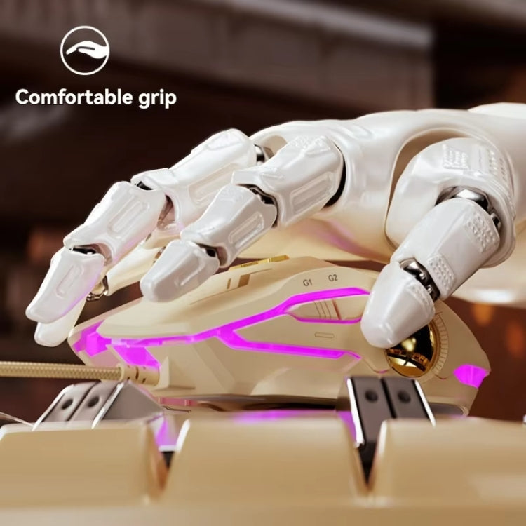 Inphic W8 Upgraded Wired Gaming Mice Macro Definition Light Emitting Mute Computer Mouse - Milk Tea Color