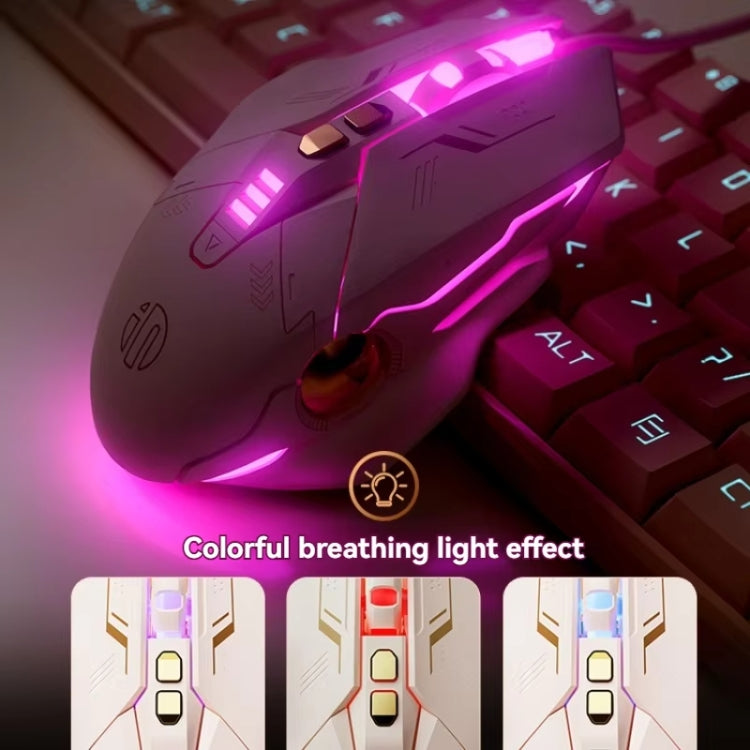 Inphic W8 Upgraded Wired Gaming Mice Macro Definition Light Emitting Mute Computer Mouse - Milk Tea Color