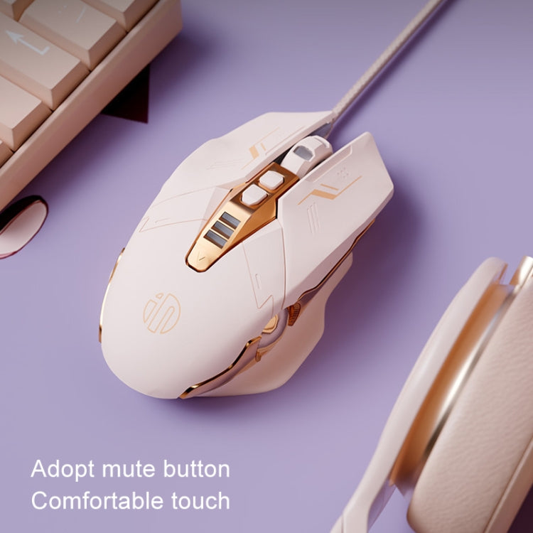 Inphic W8 Upgraded Wired Gaming Mice Macro Definition Light Emitting Mute Computer Mouse - Milk Tea Color