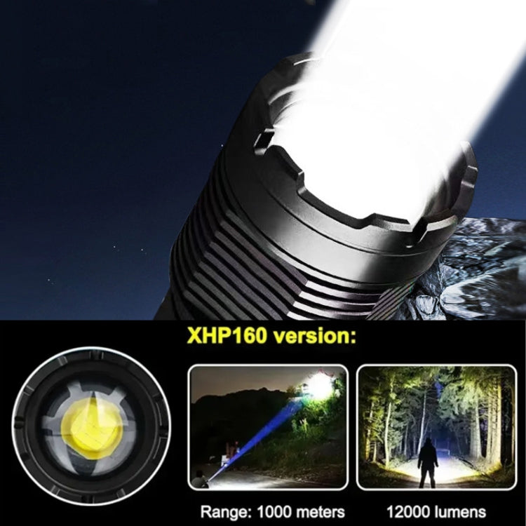 XHP160 Telescopic Zoom Searchlight Double-head Portable Outdoor Patrol LED Digital Flashlight