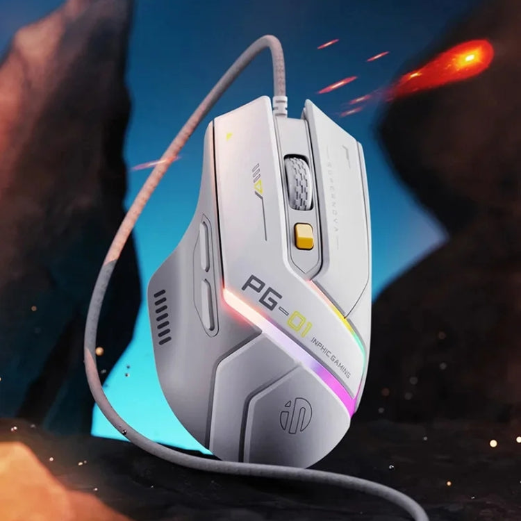 Inphic PG1 RGB Light Emitting Computer Gaming Wired Mouse - White