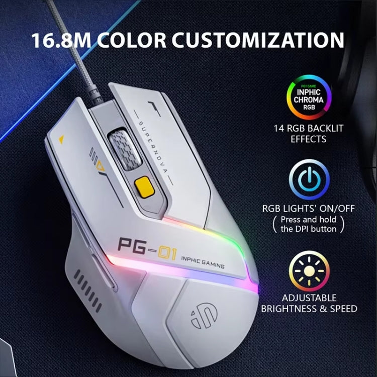 Inphic PG1 RGB Light Emitting Computer Gaming Wired Mouse - White