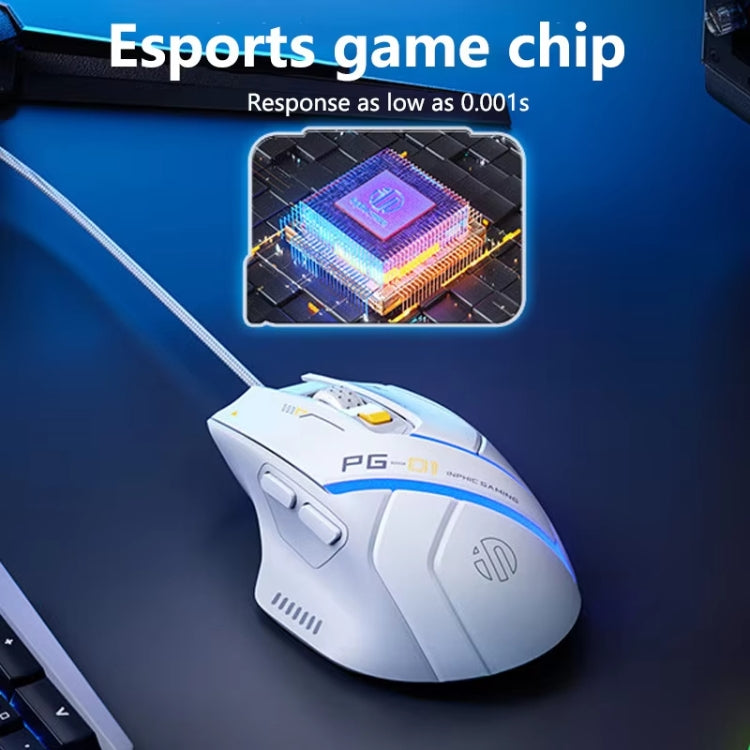 Inphic PG1 RGB Light Emitting Computer Gaming Wired Mouse - White