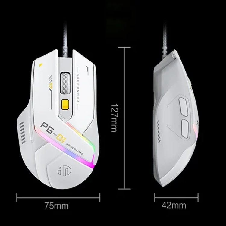 Inphic PG1 RGB Light Emitting Computer Gaming Wired Mouse - White