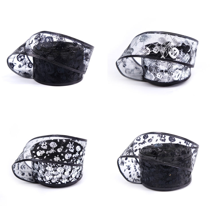 4m Halloween Decoration Gold-stamped Cartoon DIY Bow Ribbon - Silver Skeleton