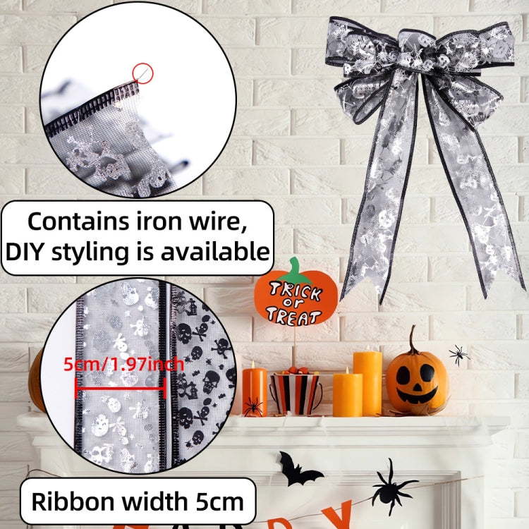 2m Halloween Decoration Gold-stamped Cartoon DIY Bow Ribbon - Silver Skeleton