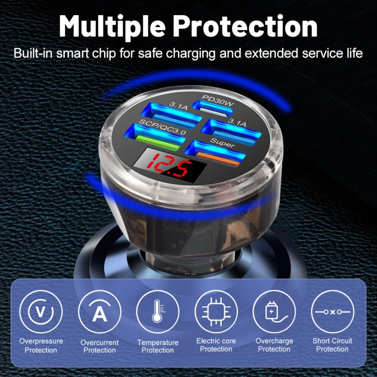5 in 1 3-line Multi-port Car Charger With Digital Voltage Display - Boxed