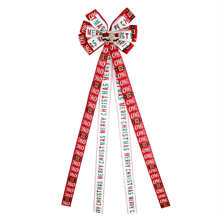 Christmas Tree Top Decoration Bow Imitation Linen Double-layer Bow Pendant - Red White Letters