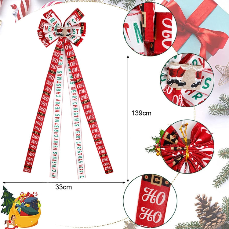 Christmas Tree Top Decoration Bow Imitation Linen Double-layer Bow Pendant - Red White Letters