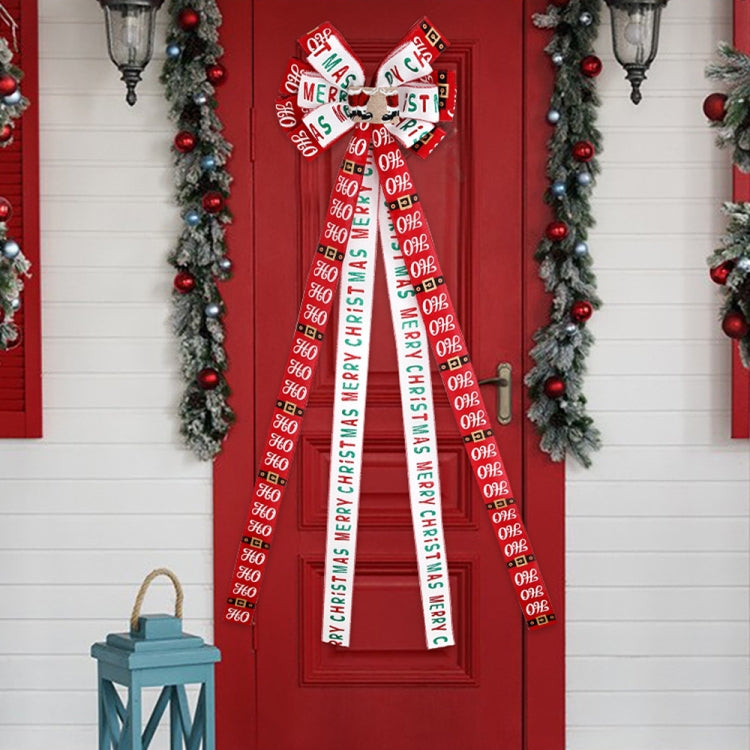 Christmas Tree Top Decoration Bow Imitation Linen Double-layer Bow Pendant - Red White Letters
