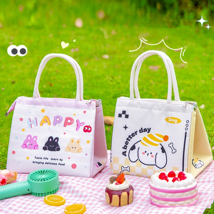 Cute Cartoon Portable Thermal Bento Bag Thickened Aluminum Film Insulation Lunch Box Storage Bag, Style: Three Rabbits