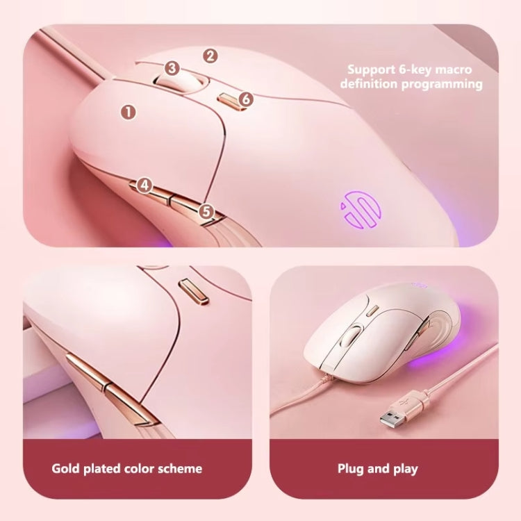 Inphic B8 Mute Light Emitting Wired Mice Home Office Gaming Computer Mouse - Milk Tea Color