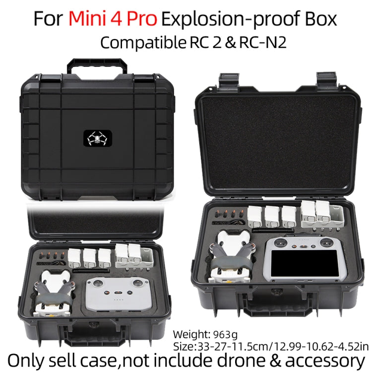 For DJI Mini 4 Pro Drone Suitcase Explosion-proof Box Compatible with RC 2 & RC-N2 - Black
