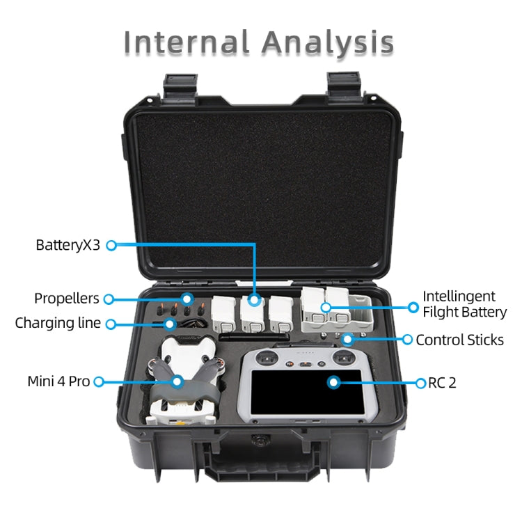 For DJI Mini 4 Pro Drone Suitcase Explosion-proof Box Compatible with RC 2 & RC-N2 - Black