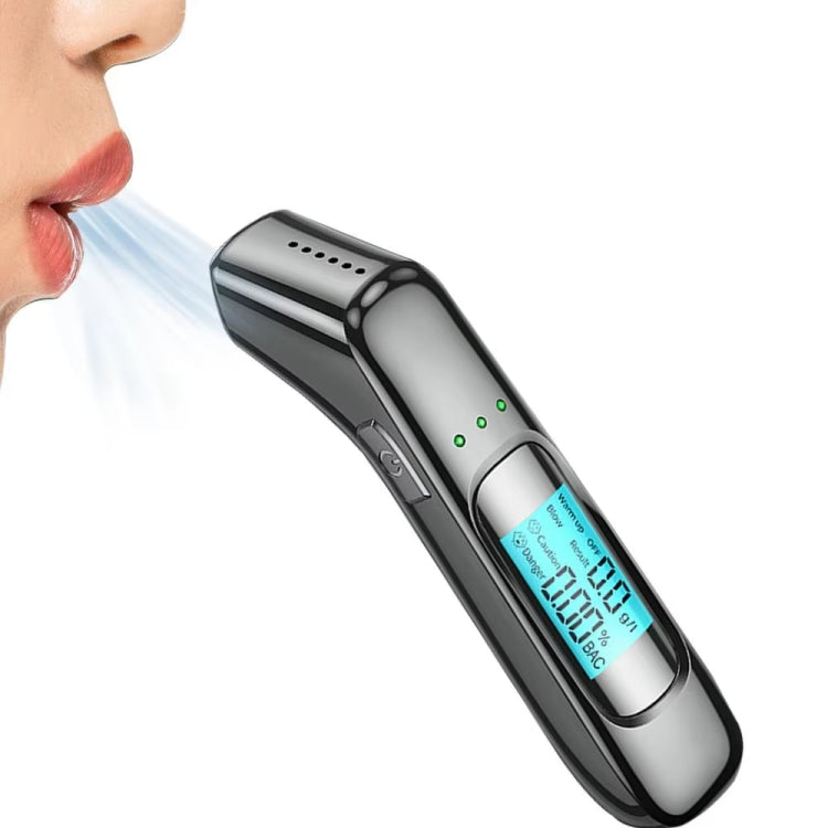 High-Precision Portable Alcohol Tester Rechargeable Breathalyzer With LCD Display - Black