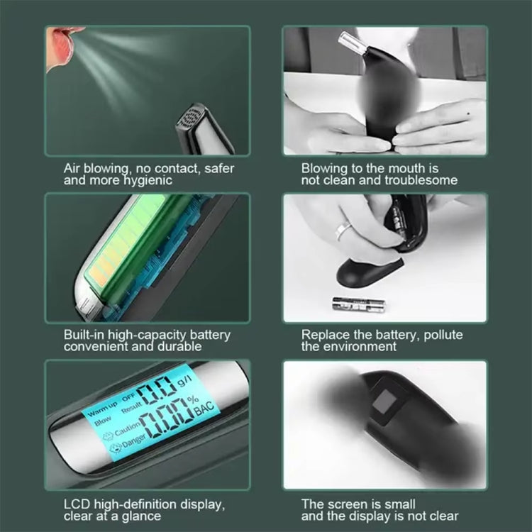 High-Precision Portable Alcohol Tester Rechargeable Breathalyzer With LCD Display - Black