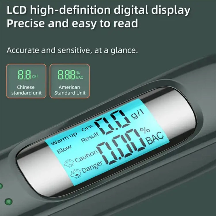 High-Precision Portable Alcohol Tester Rechargeable Breathalyzer With LCD Display - Black