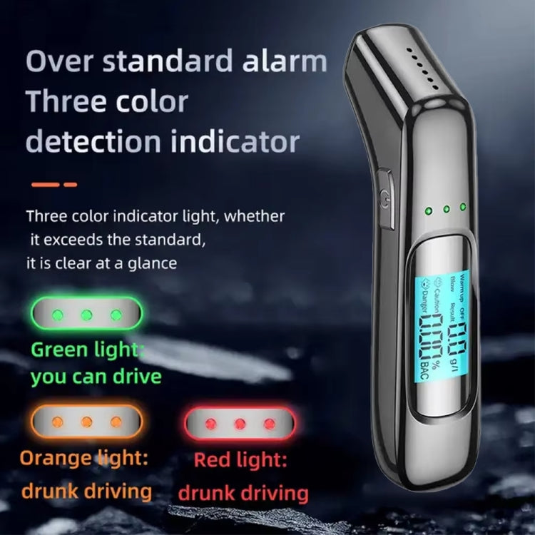 High-Precision Portable Alcohol Tester Rechargeable Breathalyzer With LCD Display - Black