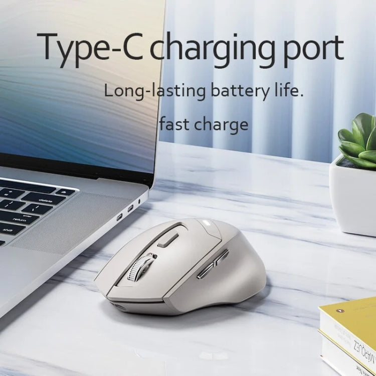 Inphic DR6 2.4G Wireless + Bluetooth 5.0/4.0 Tri-mode Charging Mute Office Gaming Computer Mouse - White Apricot