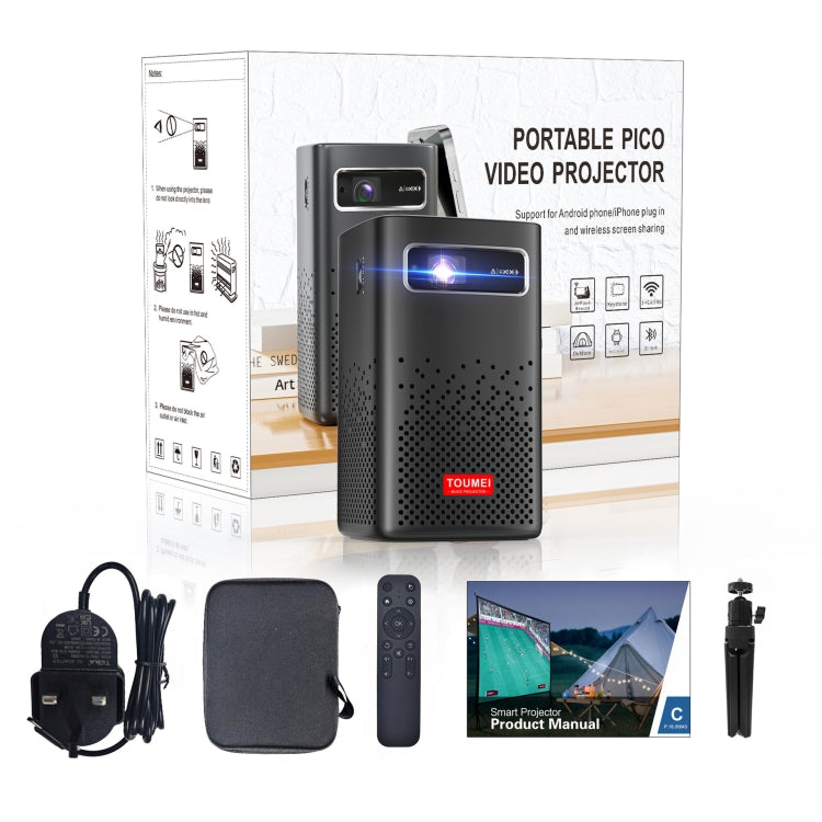 TOUMEI C900 Outdoor Portable Built-In Battery 4K HD Home Music Projector UK Plug - Black