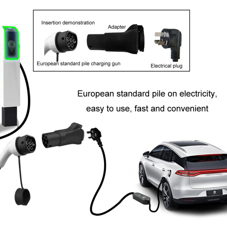 EU Standard Power Supply TYPE2 Charging Pile Converter Plug - Black